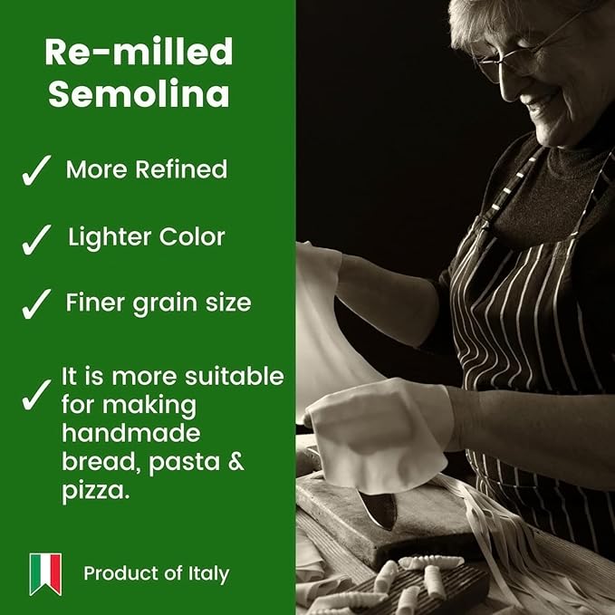 POLSELLI Italian Semola Flour 11 lbs (5 kg) Fine Ground Semolina Rimachinata for Fresh Pasta Bread Durum Wheat Product of Italy
