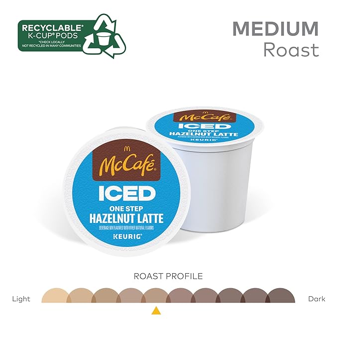 McCafe ICED One Step Hazelnut Latte Keurig Single Serve K-Cup Pods 60 Count (6 Packs of 10)
