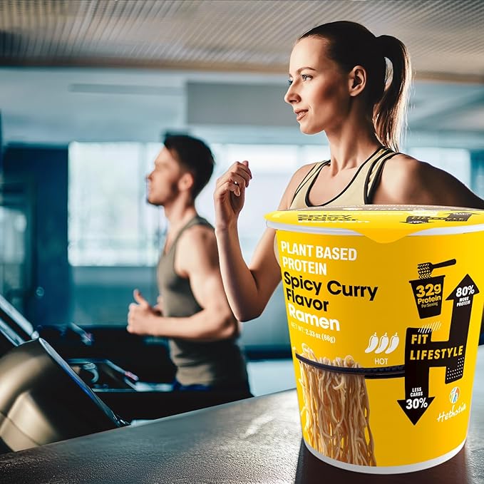 Hethstia High Protein Ramen &amp Konjac Jelly Bundle – Spicy Curry Protein Ramen Cups (6-Pack) with Drinkable Konjac Jelly Variety Pack (10 Pouches) Vegan Low Carb Low Calorie Healthy Meal &amp S