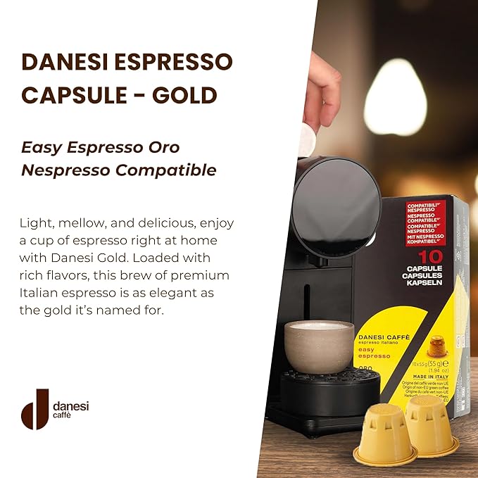 Danesi Caffe Italian Coffee Capsules - Medium Roast Espresso Coffee Pods for Home &amp Office Use - Premium Italian Oro Blend 100-Count Pack