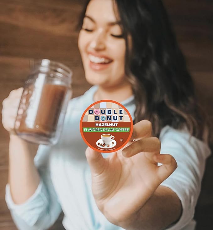 Double Donut Coffee Decaf Hazelnut Flavored Coffee Medium Roast Coffee Compatible with Keurig K Cups Brewers 72 Count (Pack of 1)