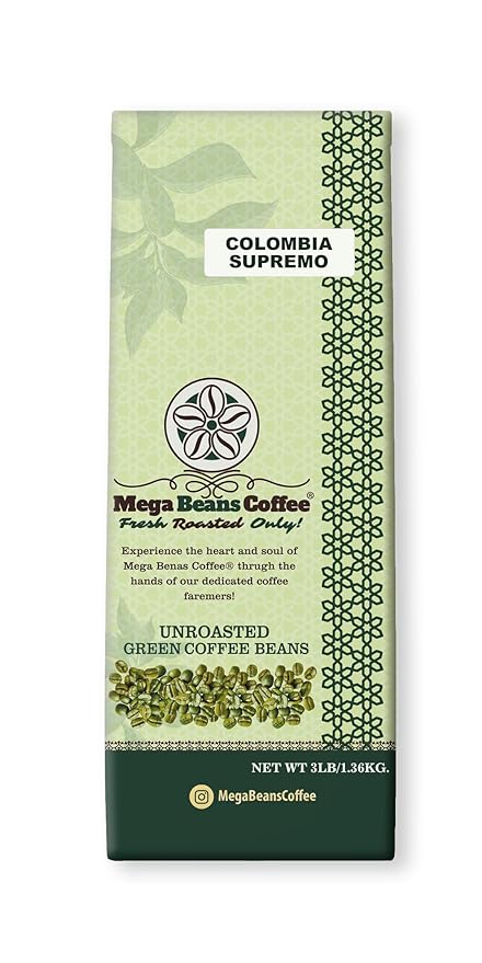 Unroasted Green Coffee Beans Mega Beans Coffee Specialty Grade Green Coffee Beans. (3 LB Colombia Supremo 3 Lb)