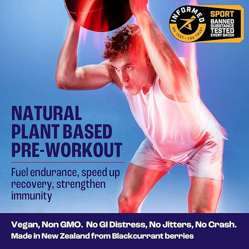 2before Blackcurrant I All Natural Vegan Pre Workout Caffeine Free I Clean Energy Endurance Recovery I Pre Workout Women and Men I 20 Servings Pouch I Informed Sports Certified