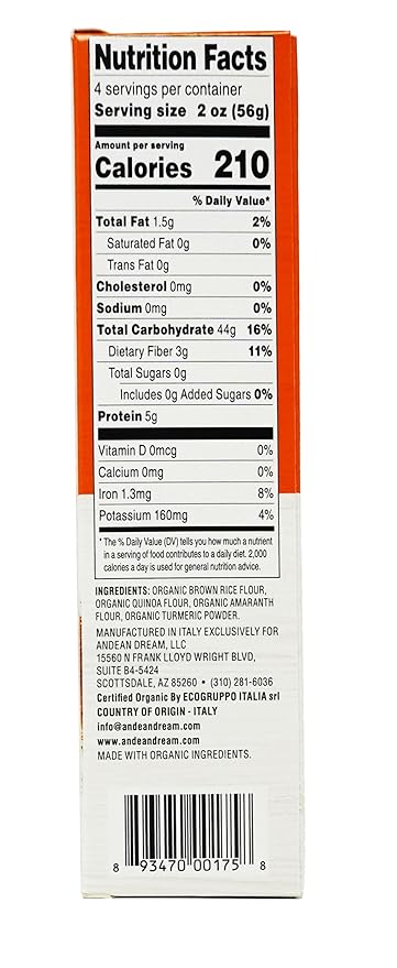 Andean Dream Organic Penne Pasta with Turmeric (8 Pack)