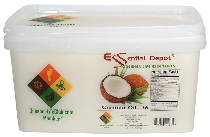 Coconut Oil - 76F - 7 lb - No Scent/Odor - also called Coconut Butter - Food Grade - safety sealed PP container with resealable lid and removeable and re-attachable handle - microwave-safe freezer-sa