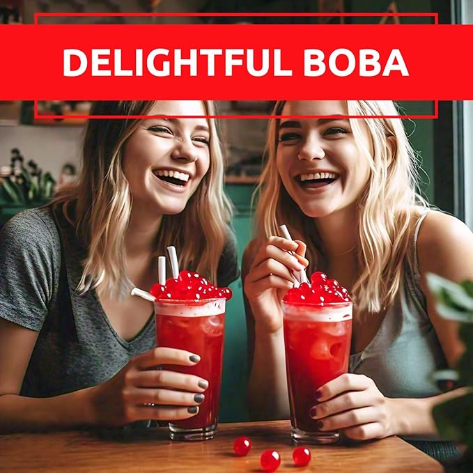 Fanale Cherry Popping Boba Pearls Vegan Non GMO Gluten Free Fat Free Perfect for Bubble Tea Smoothies Ice Cream Desserts and Beverages.