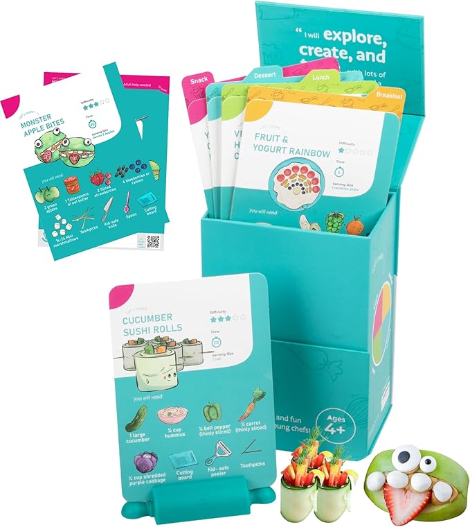 My First Recipe Box for Kids: Montessori-Inspired Easy-to-Follow Recipes with Visual Guides. Cookbook for Kids Ages 4+ with Storage Box and Recipe Stand.