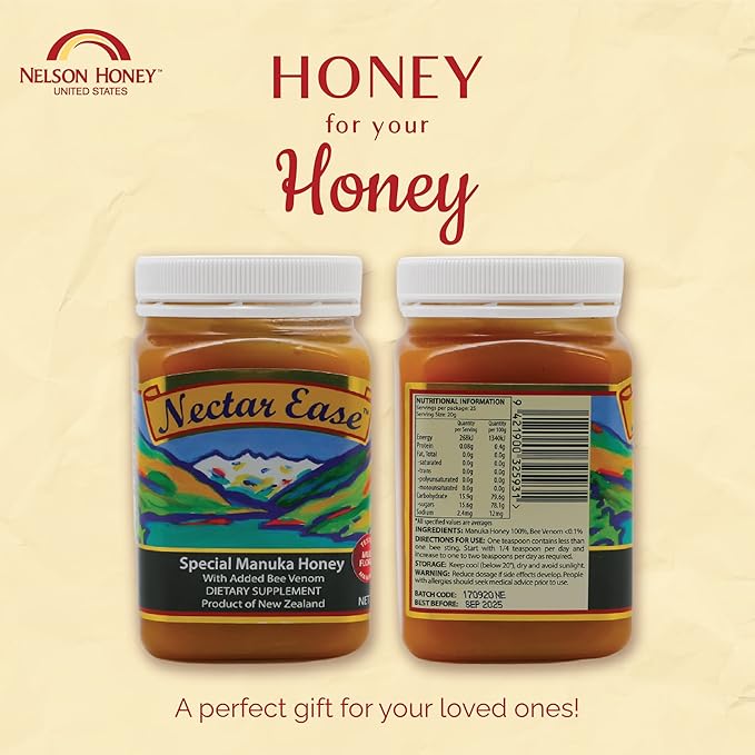 Nectar Ease - Manuka Honey with Bee Venom - by Nelson Honey New Zealand - 500g