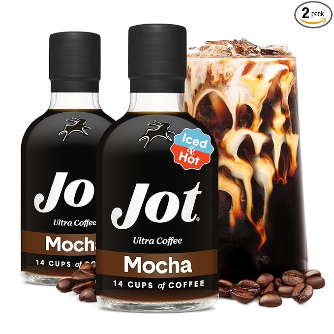 Jot Coffee Concentrate (Mocha) High Caffeine Cold Brew Coffee Concentrate Liquid for Iced Coffees Instant Espresso Hot or Cold Instant Coffees - Makes 14 Cups 150mg Caffeine/Tbsp Sugar Free