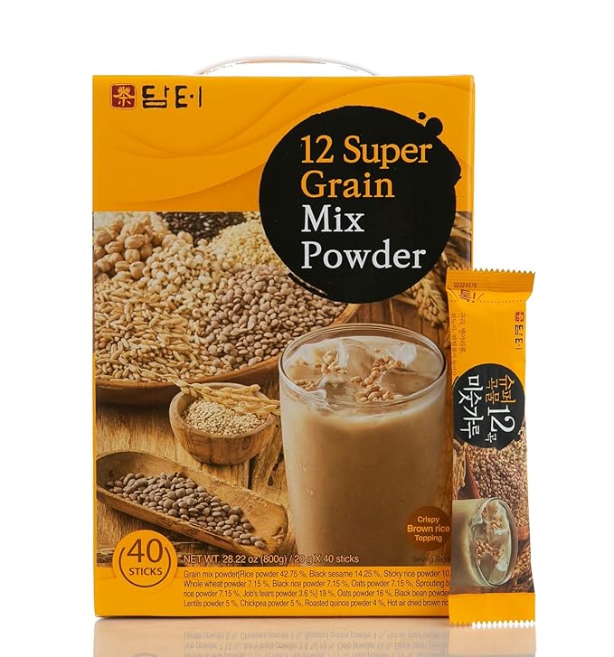 Damtuh Misugaru Powder Drink Mix – Korean 12-Grain Roasted Multigrain Blend with Quinoa Oat Lentil &amp Chickpea Nutty Latte-Style Breakfast Drink Caffeine-Free 20g x 40 Stick Packs