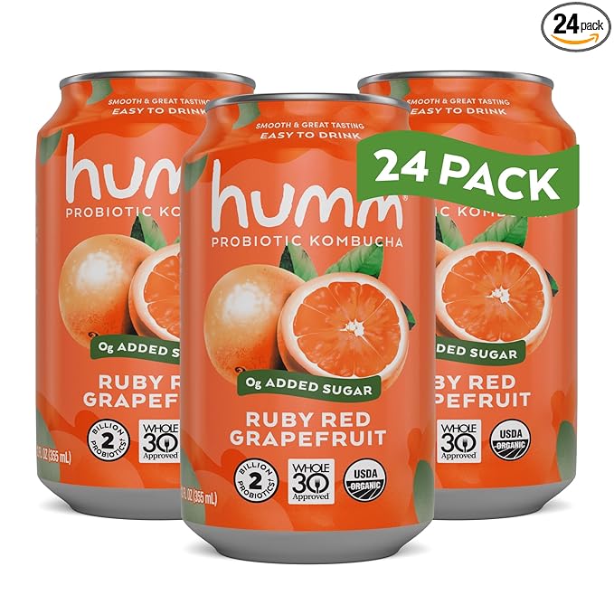 Humm Whole30 Approved Kombucha Ruby Red Grapefruit Organic Vegan &amp GMO Free (24 Pack)