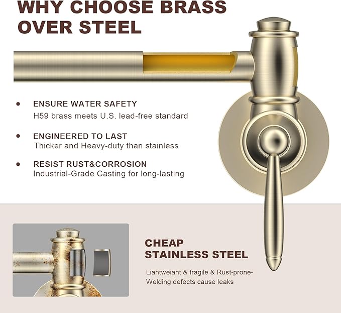 Wall-Mounted Foldable Brass Pot Filler Faucet for Kitchen Multifunctional Adjustable Water Faucet (Brushed Gold)