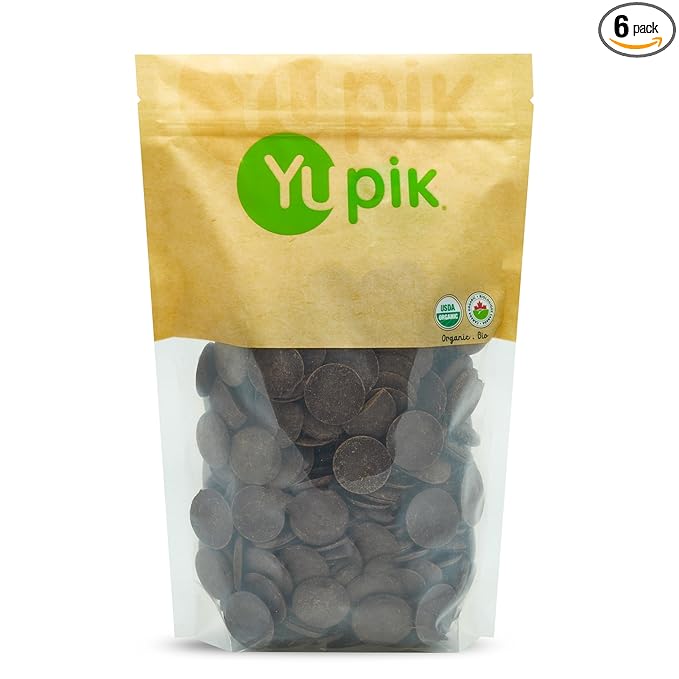 Yupik Organic Dark Chocolate Wafers 70% Cacao 2.2 lb (35.2 oz) Pack of 6 Vegan Gluten-Free GMO-Free Kosher Dairy-Free Rich Dark Chocolate Melts Smoothly Ideal for Snacking Baking
