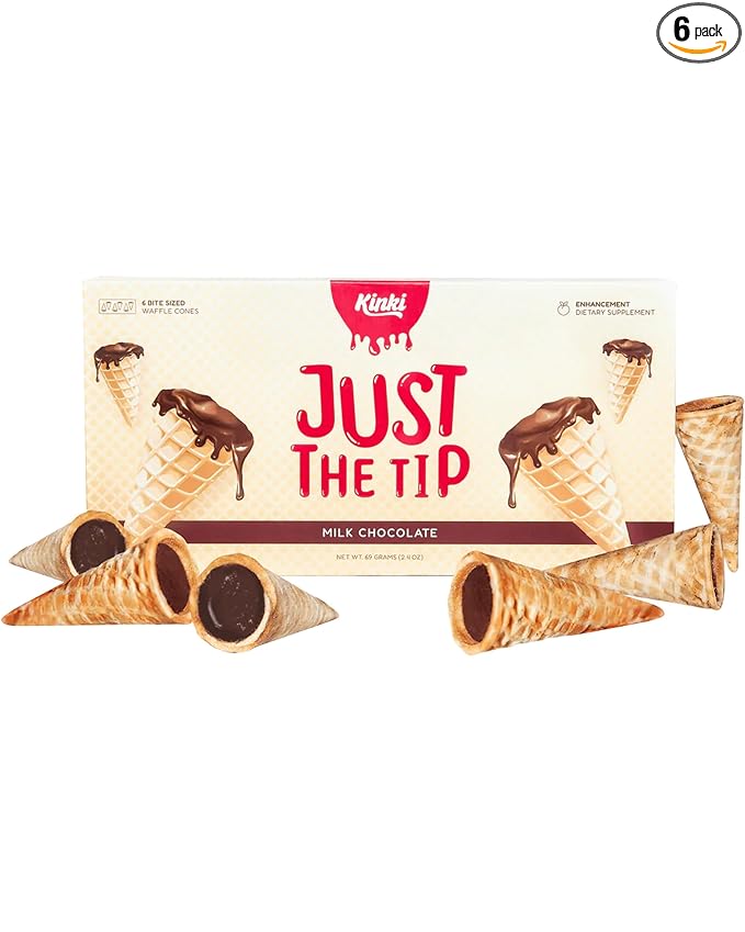 Kinki Just the Tip USA-Made Waffle Cone Mood Chocolates for Couples - 6 Pack (3 Servings) of Plant-Based Couples Chocolate Tabs to Enhance Performance Increase Energy &amp Improve Romantic Engageme