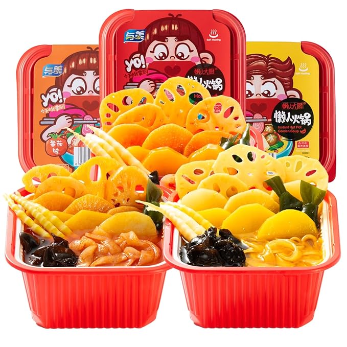 Yumei Instant Hotpot Self-Heating 425g Variety Flavor Pack of 3 (variety pack of spicy&amptomato&ampgolden soup flavor)