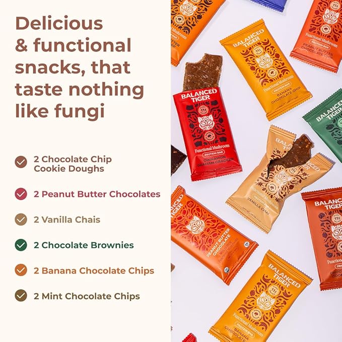 Functional Mushroom Vegan Protein Bars | Made in USA | Full Dose Lions Mane Shitake Reishi &amp Maitake Bars | Plant Protein Bars w/Adaptogens &amp Superfoods | 12 Bars Variety Box