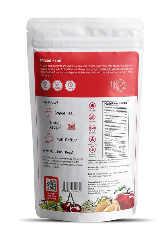 GURU HUNU Dried Fruit Mix From Mediterranean Healthy Snacks No Sugar Added Chemical Free Diced and Dehydrated Fruit Medley For Cake Snacks For Trail or Oatmeal Ever day Use Trail Mix (2lb)