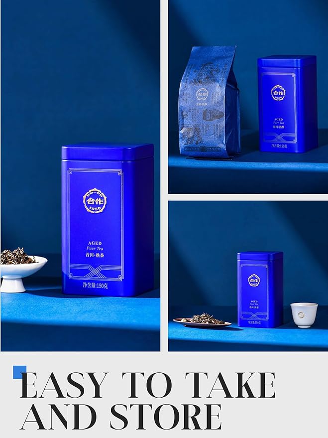 CO-OP 1950 Ripe Pu Erh Tea Loose Leaf 150g Premium Yunnan Whole Loose Large-Leaf Fermented Pu-erh Smooth Mellow &amp Rich Pure Pine Smoke Aroma No Additives 20 Empty Teabags Included
