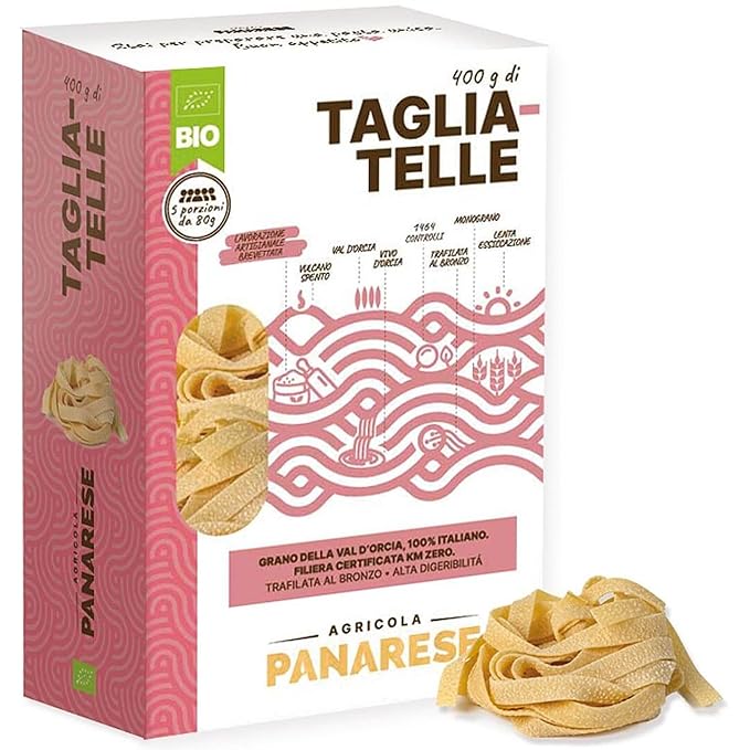 Panarese Premium Organic Tuscan Tagliatelle Bronze Cut Pasta from Italy - Gourmet Ribbon Tagliatelle - Authentic Italian Pasta (14.1 oz - 400 g)