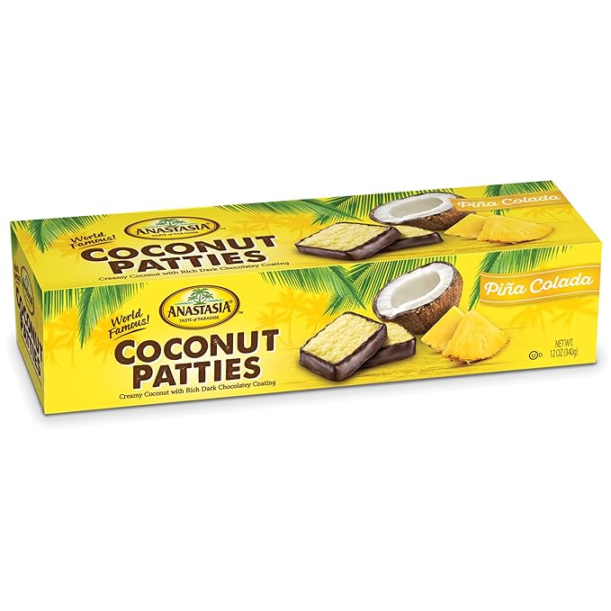 Coconut Patties Pina Colada Flavor – Chocolate Covered Coconut Candy Bars – Soft &amp Chewy Tropical Snack – 2 Pack – Oh!asis