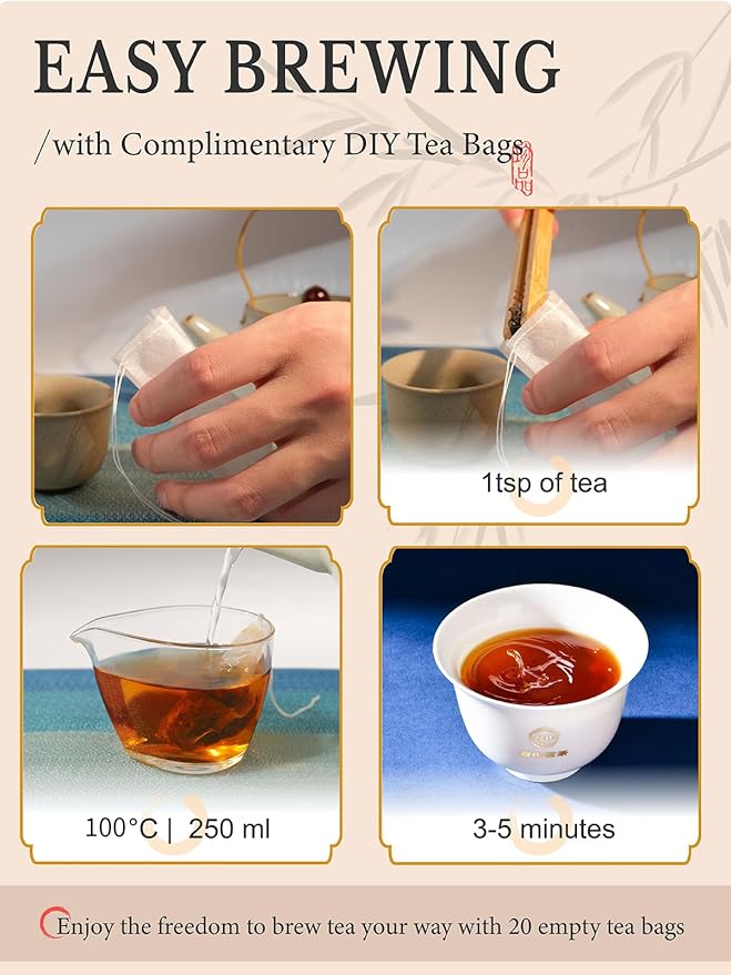 CO-OP 1950 Anhua Tianjian Dark Tea Loose Leaf 150g Traditional Aged Chinese Hei Cha from Hunan with Smoky Aroma Smooth Earthy &amp Mellow Post-Fermented Tea No Additives 20 DIY Empty Teabags