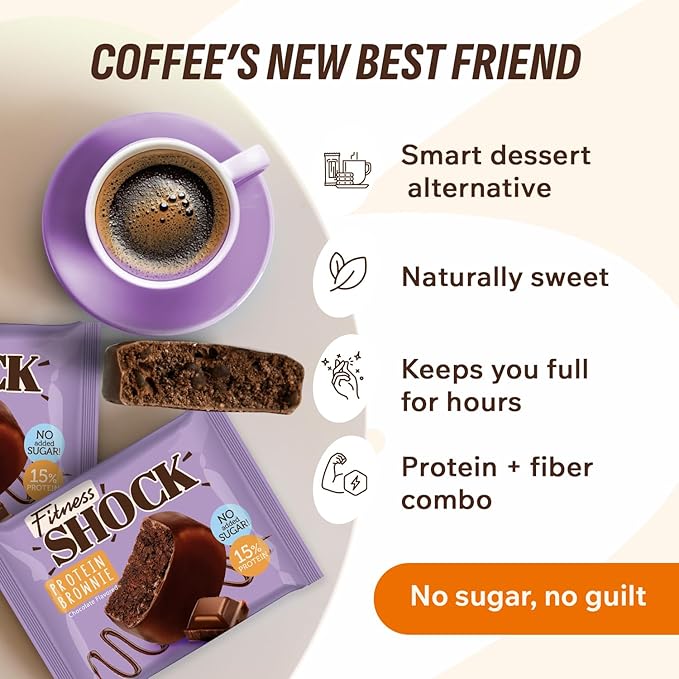 FitnesSHOCK Protein Brownies – Dark Chocolate Dessert Bars – Low Sugar Dessert Snack (2g Total Sugar No Added Sugar) – Healthy Snack – 10 Count