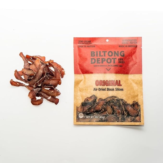 Biltong Depot Original Lean Biltong Slices Bundle - 3oz (3 Pack) | Air-Dried Beef Jerky Snack | High Protein | Zero Sugar | Keto &amp Paleo Friendly | Gluten Free | No Artificial Preservatives | No M