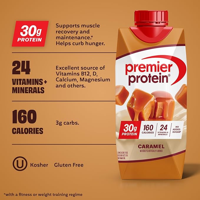 Premier Protein Shake Caramel 30g Protein No Added Sugar 24 Vitamins &amp Minerals to Support Immune Health 11 fl oz 12 Pack