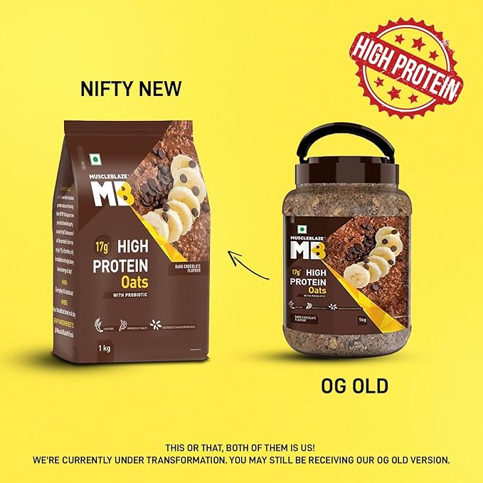 Roti High Protein Oats with Added Probiotics 17 g Protein Rolled Oats Breakfast Cereals Gluten Free Trans Fat Free for Weight Management Dark Chocolate 1 kg