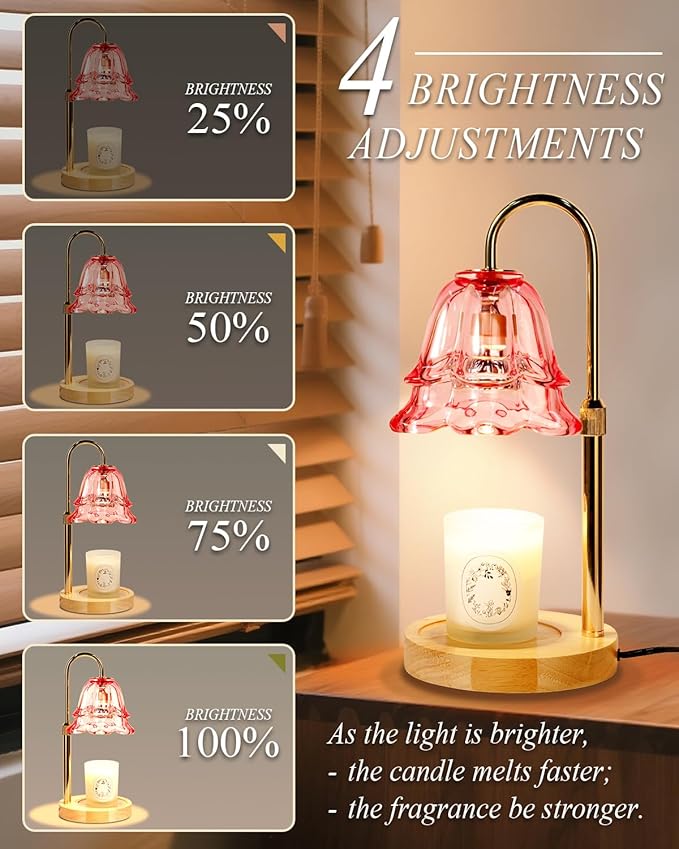 Pink Candle Warmer Lamp with Timer Dimmable Birthday Gifts for Women Mom Flower Candle Lamp with 2 Bulbs for Jar Candles Lamp Candle Warmer House Warming Gift for Bedroom