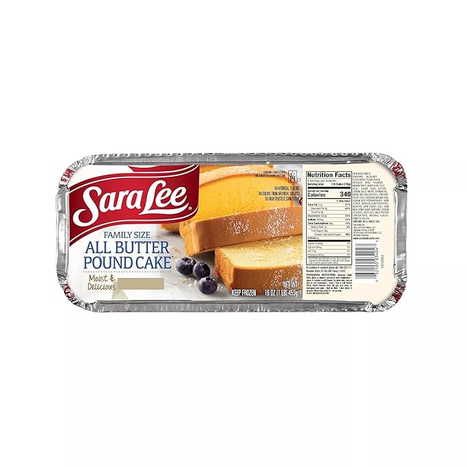 Gourmet Kitchn Sara Lee Frozen Family Size All Butter Pound Cake - Moist and Delicious - No Artificial Flavors Colors and high Fructose Corn Syrup-16oz (5 - Pack)