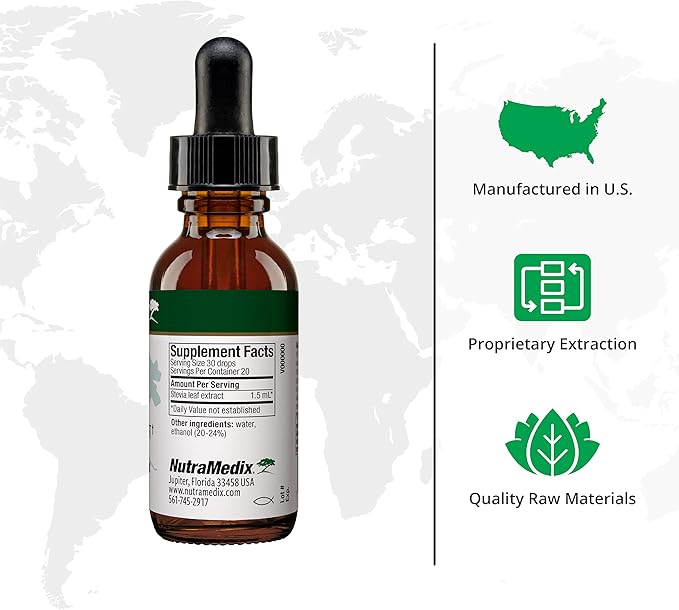 NutraMedix Stevia - Bioavailable Liquid Stevia Leaf Extract Drops for Microbial Support - Sugar Alternative with Microbial Support Properties - Low-Carb No Added Sugar (1 oz / 30 ml)