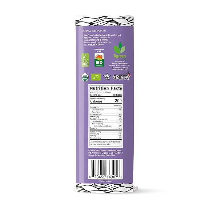 Big Green Organic Food- Organic Purple Yam + Millet Spaghetti Premium Ube Gluten-Free Vegan (12)