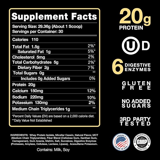 Devotion Nutrition Protein Powder Bananas Foster – 20g Whey Isolate &amp Casein Protein Blend – No Added Sugar Low Carb Gluten-Free Keto-Friendly 1g MCT Kosher – 2lb Pouch