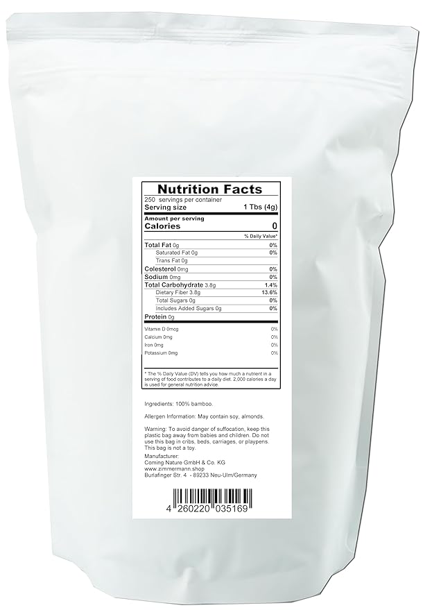 Zimmermann Bamboo Fiber 2.2lb 1000g gluten free flour Non GMO Keto Flour 100% Bamboo Keto &amp Low-Carb Baking &amp Cooking Low Calorie Flour