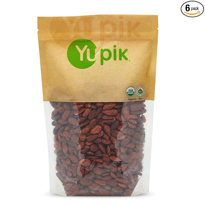 Yupik Organic Almonds with Tamari (Soy Sauce) 2.2 lb (35.2 oz) Pack of 6 Kosher Non-GMO Vegan Gluten-Free Whole Seasoned Nuts Salty Flavor High in Fiber Crunchy Savory Snacks