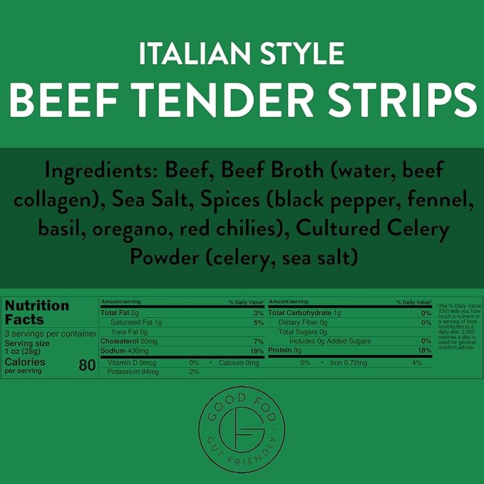 Good Fod Foods Tender Beef Jerky Steak Strips Variety Pack of 3 – Low FODMAP Keto Snacks Gluten-Free Sugar-Free Jerky No Nitrites No Nitrates 100% USA Beef