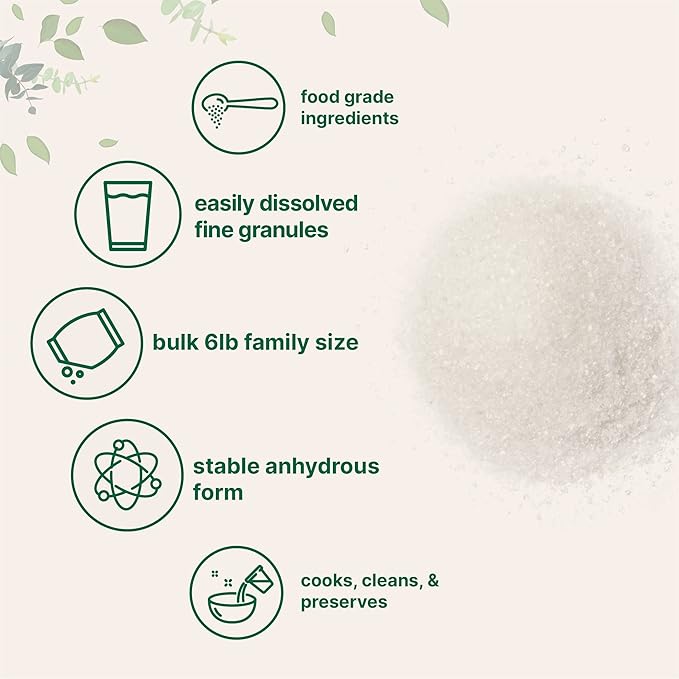 Citric Acid 6 Pounds Food Grade Fine Granular Powder | 100% Pure Concentrated Anhydrous Form | Natural Preservative + Great for Cooking Cleaning &amp DIY Bath Bombs | Non-GMO