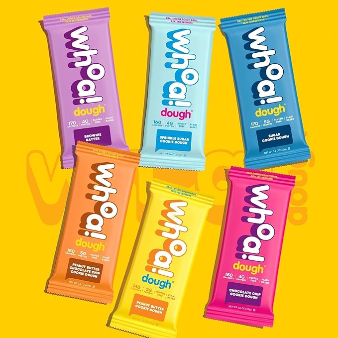 Whoa Dough Edible Cookie Dough Bars- Certified Non-GMO Kosher and Gluten Free Bars - Healthy Snack Foods - Plant Based Snacks Made With Real Ingredients - Brownie Batter Cookie Dough - 4 Pack