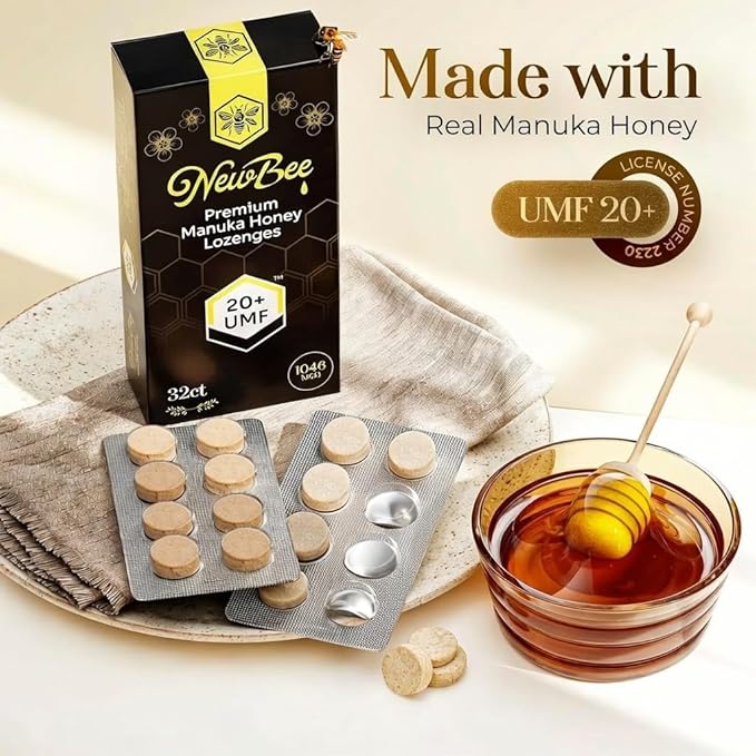 Manuka Honey Lozenges 32 Count Made W/UMF 20+ MGO 1046 New Zealand Manuka Honey UMF Certified Monofloral Traceable from Hive to Hand