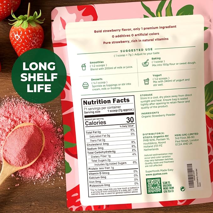 Organic Freeze Dried Strawberry Powder [1.1 Lb Bulk Size] - Great for Baking Milk Drinks Smoothies &amp Cakes - No Sugar Added Non GMO Gluten Free &amp Vegan Friendly