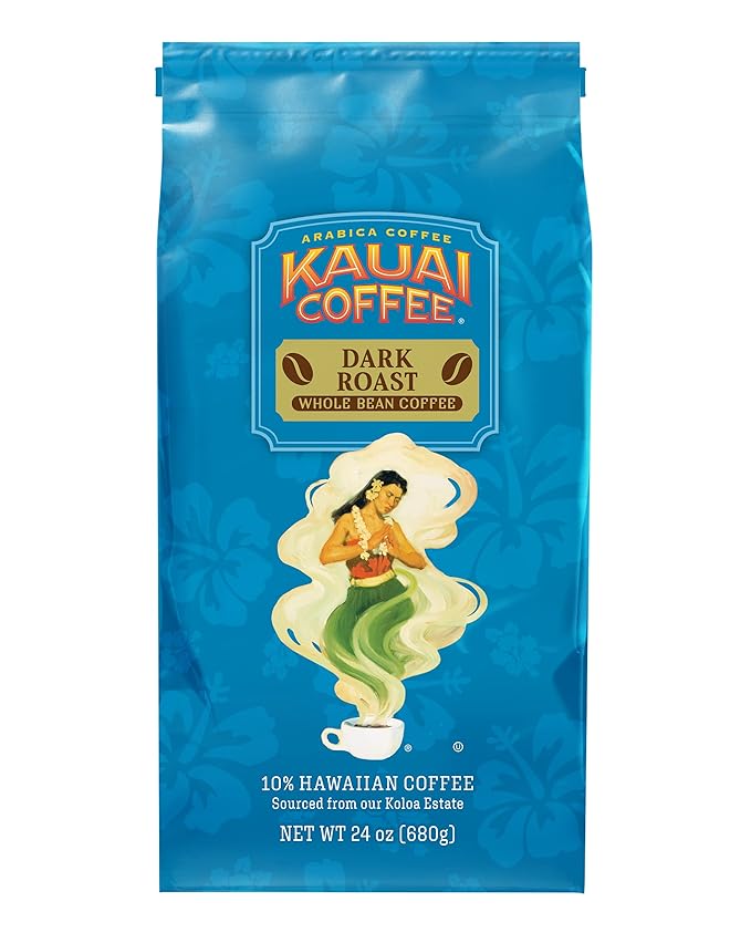 Kauai Coffee Whole Bean Coffee – Smooth Non-Bitter Pure Arabica – Nutty Notes and Sweet Chocolate Overtones – Grown on Hawaii's Largest Coffee Farm – Koloa Estate Dark Roast 1 Pack of 24oz