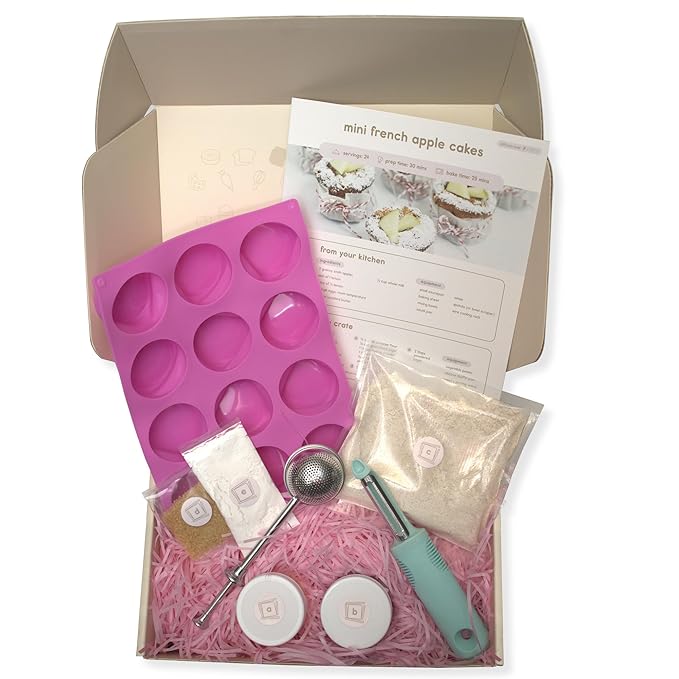 CrumbleCrate Mini French Apple Cakes DIY Baking Kit for Adults | Gourmet Cake Making Set | Pre-Measured Ingredients &amp Baking Tools Included