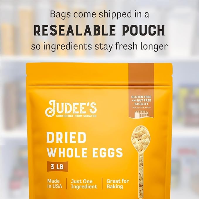 Judee's Gluten Free Dried Whole Egg Powder - High-Protein Egg Protein Powder - For Breakfast Baking and Camping Meals - Simplifies Outdoor Cooking Preparation - 3 lb Pouch