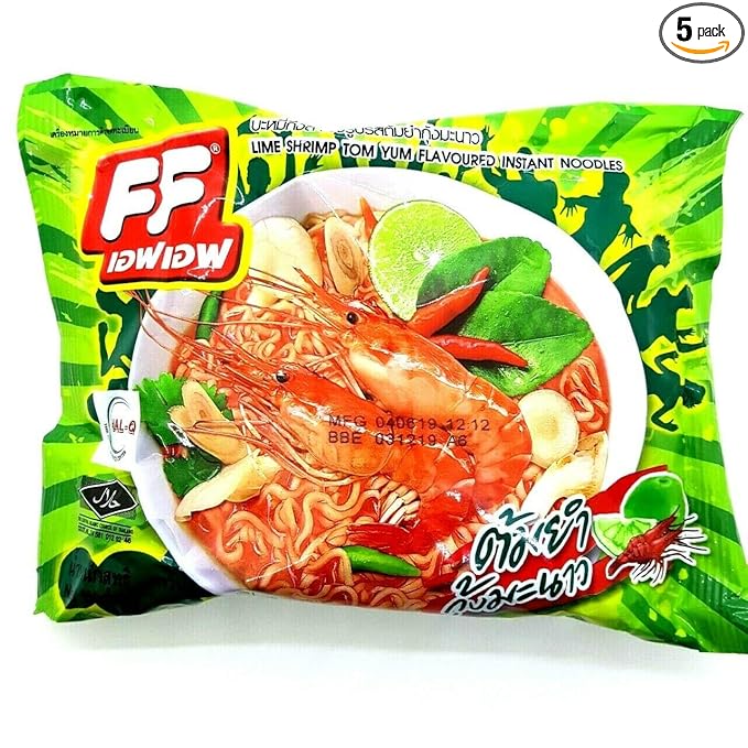 Lime Shrimp Tom Yum Flavour Quick Cooking ThaiFF Instant Noodles Soup Fest Halal Spicy Food (Pack of 5)