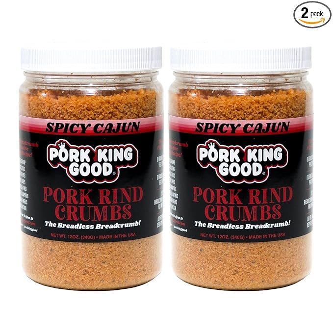 Pork King Good - Pork Rind Breadcrumbs - 2 Pack! Keto Friendly Paleo Gluten-Free Sugar Free Zero Carb Panko Substitute (Two 12 Oz Jars) (Spicy Cajun 2 Pack)