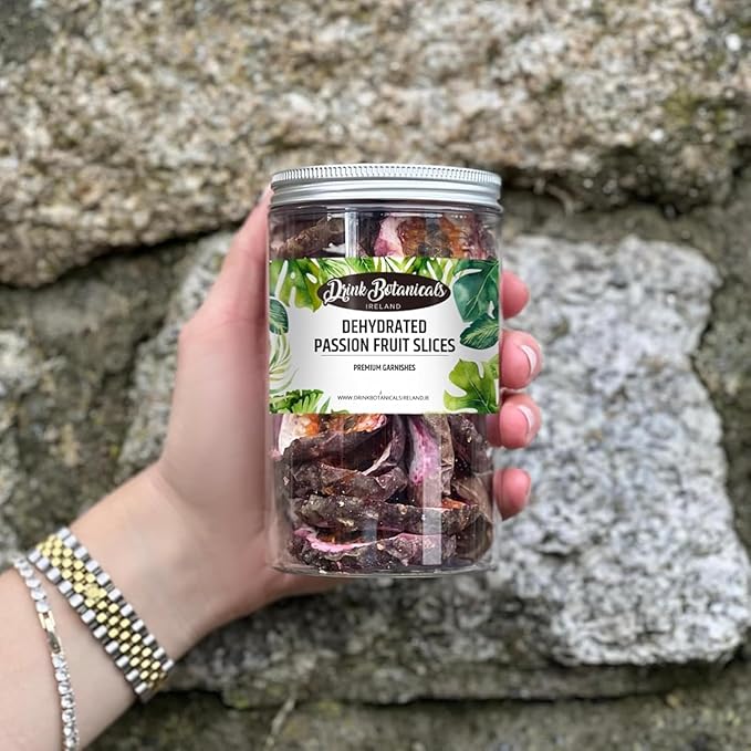 Drink Botanicals Ireland | Dehydrated Dried Passion Fruit Slices | 20+ Slices Approx | 100% Natural | Passion Fruit For Garnishing Cocktails Mocktails Cakes | 40 Grams | 1.41 oz | PET Recyclable Jar