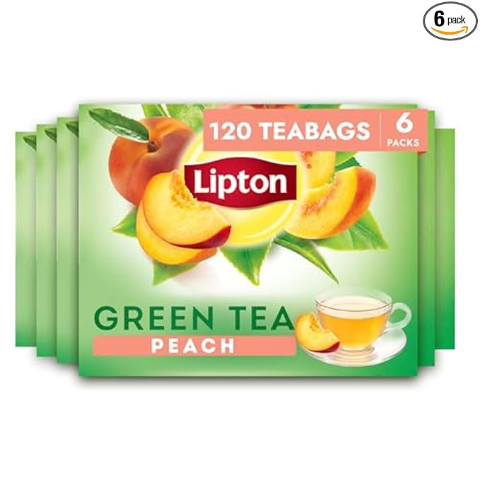 Lipton Peach Green Tea Bags Flavored Unsweetened Teabags for Hot Tea or Peach Iced Tea with Caffeine and Flavonoids 120 Total Tea Bags (20ct - Pack of 6)