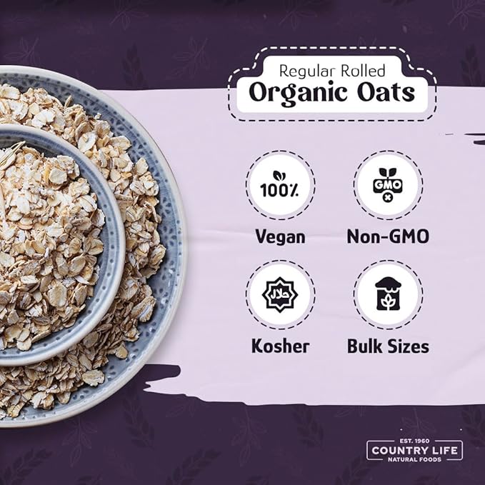 Regular Rolled Oats Organic Bulk Oatmeal Breakfast Food Non-Gmo High Fiber (50 Pounds)