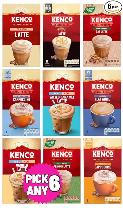 Kenco Instant Coffee Sachets - Pick Any 6 Packs From 9 Blends Including Almond Vanilla Oat Baileys Latte Cappuccino Flat White Iced Hot Salted Caramel